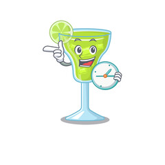 Poster - mascot design style of margarita cocktail standing with holding a clock