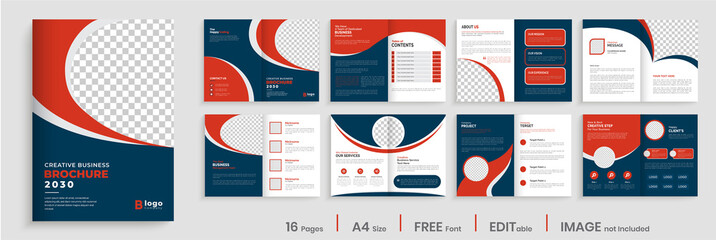 brochure template layout design, creative business profile template layout, 16 pages, annual report,