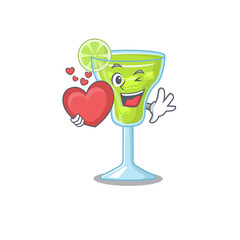 Wall Mural - A sweet margarita cocktail cartoon character style holding a big heart