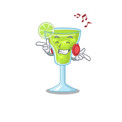 Sticker - Margarita cocktail Cartoon design concept listening music on headphone