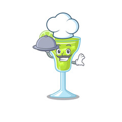 Poster - mascot design of margarita cocktail chef serving food on tray