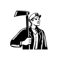 Wall Mural - Farmer Gardener Landscaper Holding a Grub Hoe Woodcut Black and White