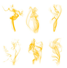 Set of yellow curve smoke lines brushes. Smoke background