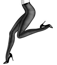 Engraved Drawing Of A Female Legs In Black Pantyhose And Glossy Shoes