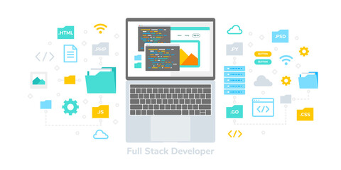 full stack developer flat vector illustration, suitable for web banners, infographics, book, social 