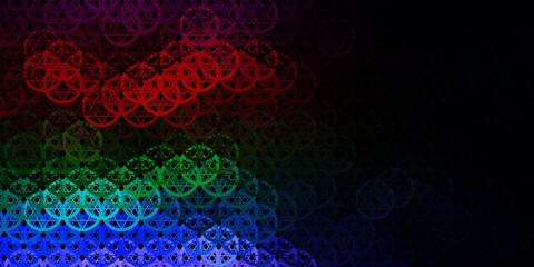 Dark Multicolor vector background with occult symbols.