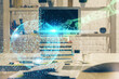 © peshkova - Multi exposure of desktop computer and technology theme hologram. Concept of software development.