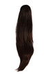 Subject shot of a brown wiglet made as a long ponytail. The natural looking wiglet is isolated on the white background. 