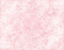 Rosy Mandala Mystic Abstract Background In Light Pink Color. With An Scratched, Faded, Foggy Effect.