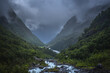 © peresanz - Dramatic Moody View of the River coming from Buerbreen Glacier Down the Valley, Odda, Norway