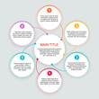 © Dmitry Kovalchuk - 6 steps infographics with colorful outline circles and main title in center with sample text - vector scheme template