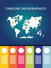 Poster - Timeline infographics with world map vector design