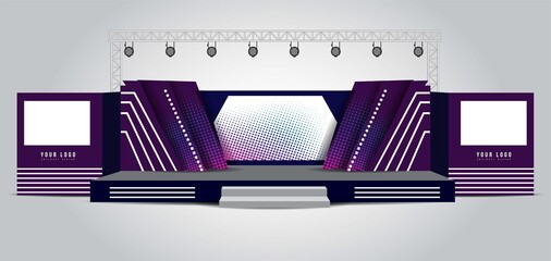 Event Stage design for business conferences, corporate projects presentations, shareholders event or meeting with slides on projection screens.