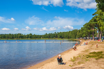 Canvas Print - Beach with people in summer