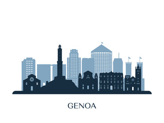 Genoa skyline, monochrome silhouette. Vector illustration.