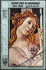 detail of spring by sandro botticelli on postage stamp