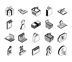 Shopping online isometric style icon set vector design