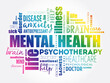 Mental health word cloud collage, health concept background