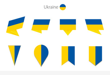 Poster - Ukraine national flag collection, eight versions of Ukraine vector flags.