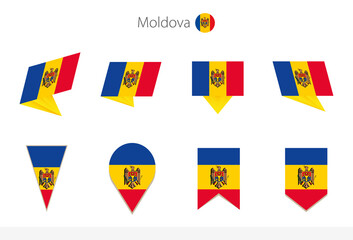 Poster - Moldova national flag collection, eight versions of Moldova vector flags.