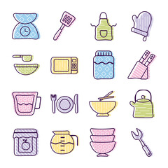 Poster - Cook and kitchen line and fill style icon set vector design