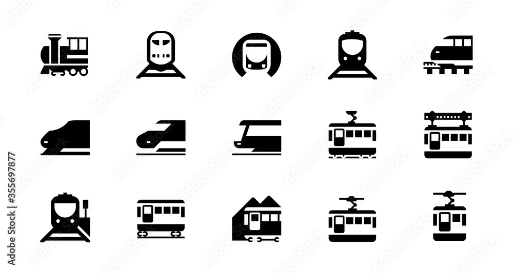 Rail transportation vector icons set. Railway, Railroad, Train ...