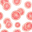 Seamless pattern with watercolor hand drawn bright grapefruit slices