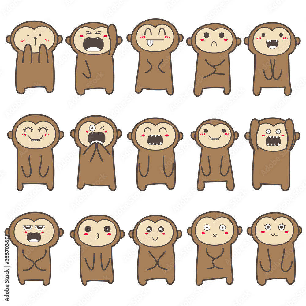 Set of cute monkey character design. Vector illustration. Stock Vector ...