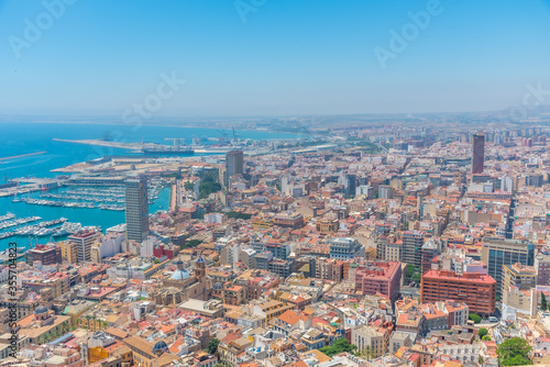 Cuadros en Lienzo Aerial view of Spanish city and port Alicante
