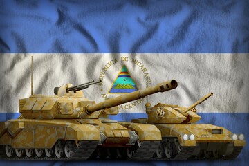 Nicaragua tank forces concept on the national flag background. 3d Illustration