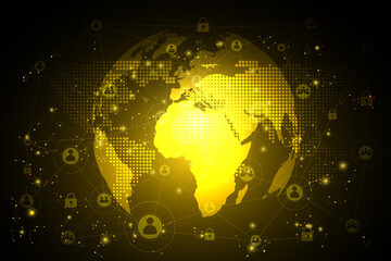 global network connection. gold world map hexagonal polygonal mesh and line as business, composition