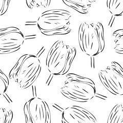 Wall Mural - Seamless pattern with tulips. Vector illustration on a white background. 