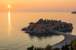 Sveti Stefan island at sunset in Montenegro