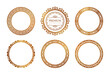 Set of ornamental round frames. Vintage gold labels and badges. Premium collection of decorative circular patterns. Ornate golden elements for wedding invitation design.