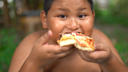 Wall Mural - Fat Boy Too much weight Eat pizza