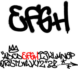 Spray graffiti tagging font. Letters ''E'', ''F'', ''G'', ''H''. Part 2