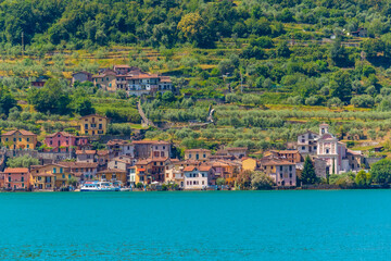 Carzano village on Monte Isola island at Iseo lake in Italy