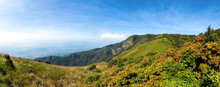 Panorama Of Tropical Forest Mountain Landscape View Point With Blue Sky In Kew Mae Pan, Doi Inthanon National Park, Chiang Mai, Thailand.