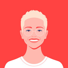 Portrait Of A Blond Teenager. Avatar Of A Happy Student Of The University. Colorful Vector Flat Illustration