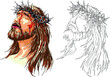 Jesus Christ in a crown of thorns. Symbol of Christianity, prayer, religion t-shirt design. Vector illustration