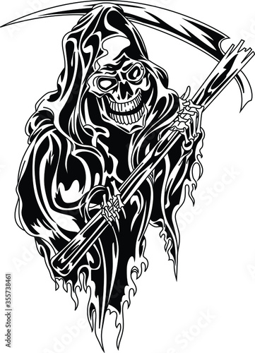 Cuadros en Lienzo A gloomy stylized image of a skeleton figure in a cloak with a scythe