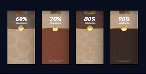 Chocolate bar packaging set. Trendy luxury product branding template with label pattern for packaging. Vector design.