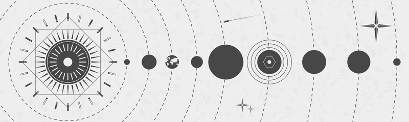 Wall Mural - Solar system. Line art.