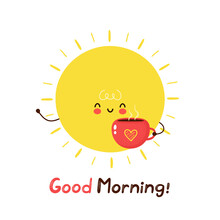 Cute Happy Funny Sun With Coffee Mug