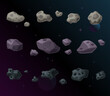 © lilu330 - Set of different space objects, asteroids and meteorites on the night background.