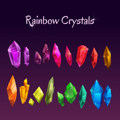 Sticker - Beautiful colorful crystals set. Ruby, emerald, sapphire, brilliant gemstones.