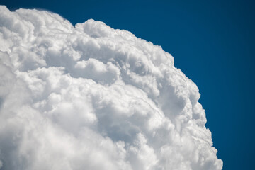 White fluffy cloud on a sunny day in the blue sky. weather forecast. cumulus soft clouds