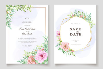 Elegant wedding card with beautiful floral and leaves template