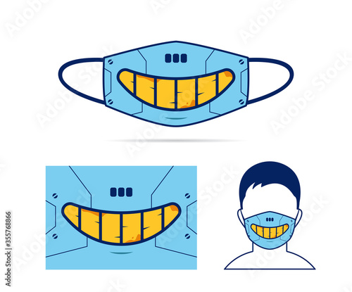 Webcloth Face Mask Design With Creepy Evil Smile Of Robot Cyborg Cyberpunk Mouth Illustration Stock Vector Adobe Stock