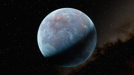 Wall Mural - beautiful alien planet in far space, realistic exoplanet, planet suitable for colonization, planet similar to Earth, detailed planet surface 3D render